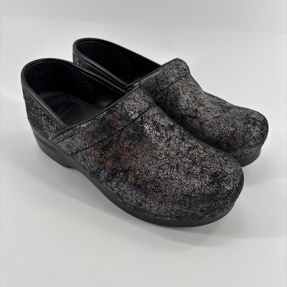 Dansko Professional Shoes Womens Size 39 Iridescent Leather Clogs Comfort